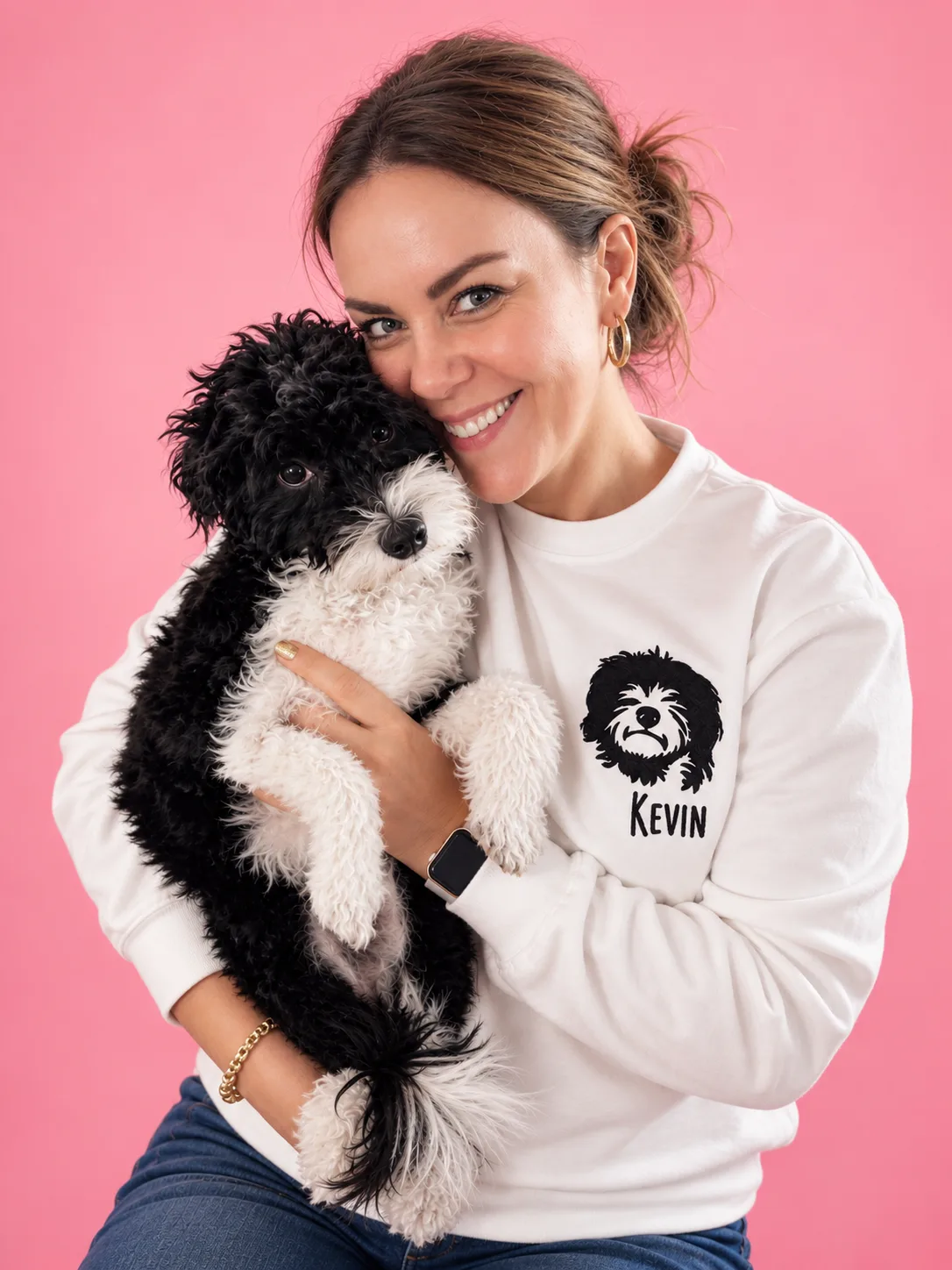 Laurel Petty holding her dog, Kevin